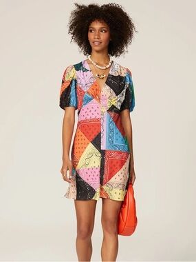 STAUD Multicolor Bandana Patchwork Mini Dress